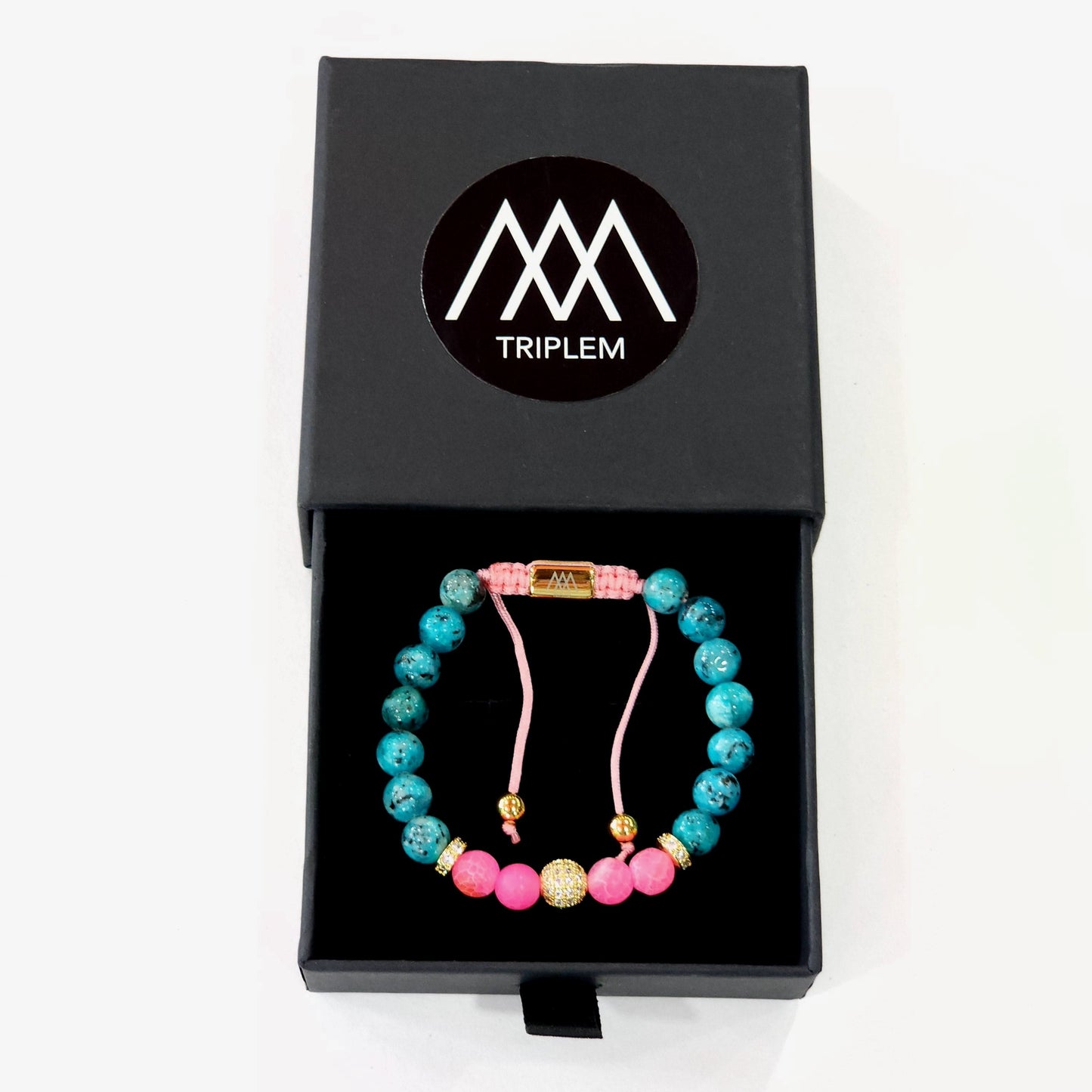 Turquoise-Pink Agate Gemstone Bracelet
