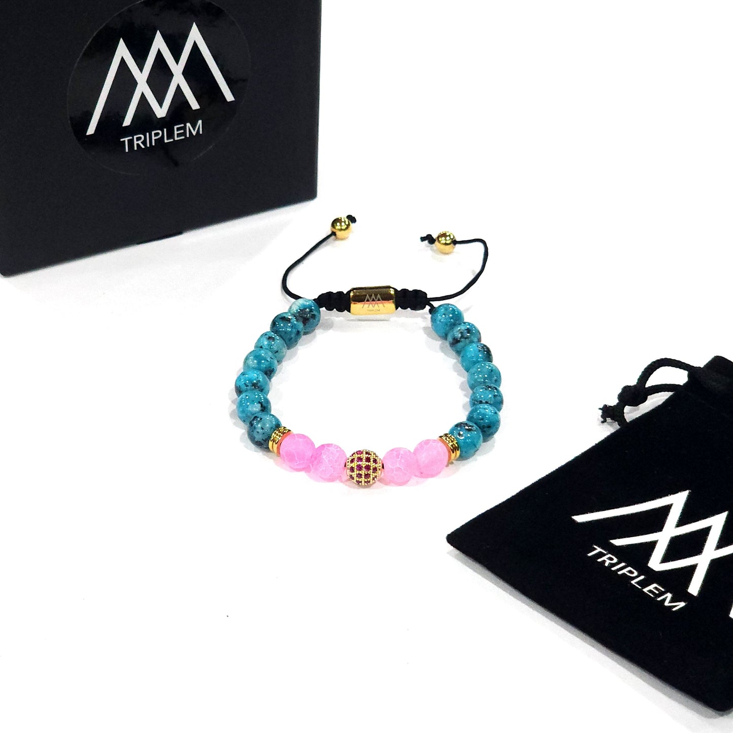 Turquoise-Pink Agate Gemstone Bracelet 2.0
