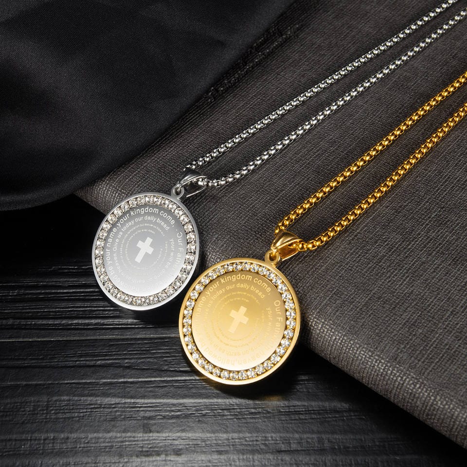 Circular Zircon Cross Scripture Necklace