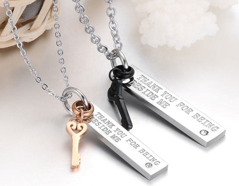 Rectangle and Key Necklace Pair