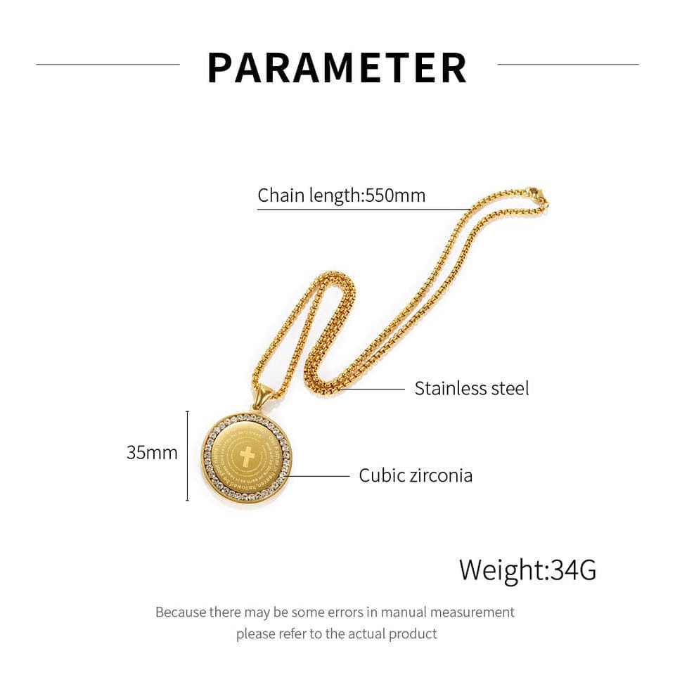 Circular Zircon Cross Scripture  Necklace