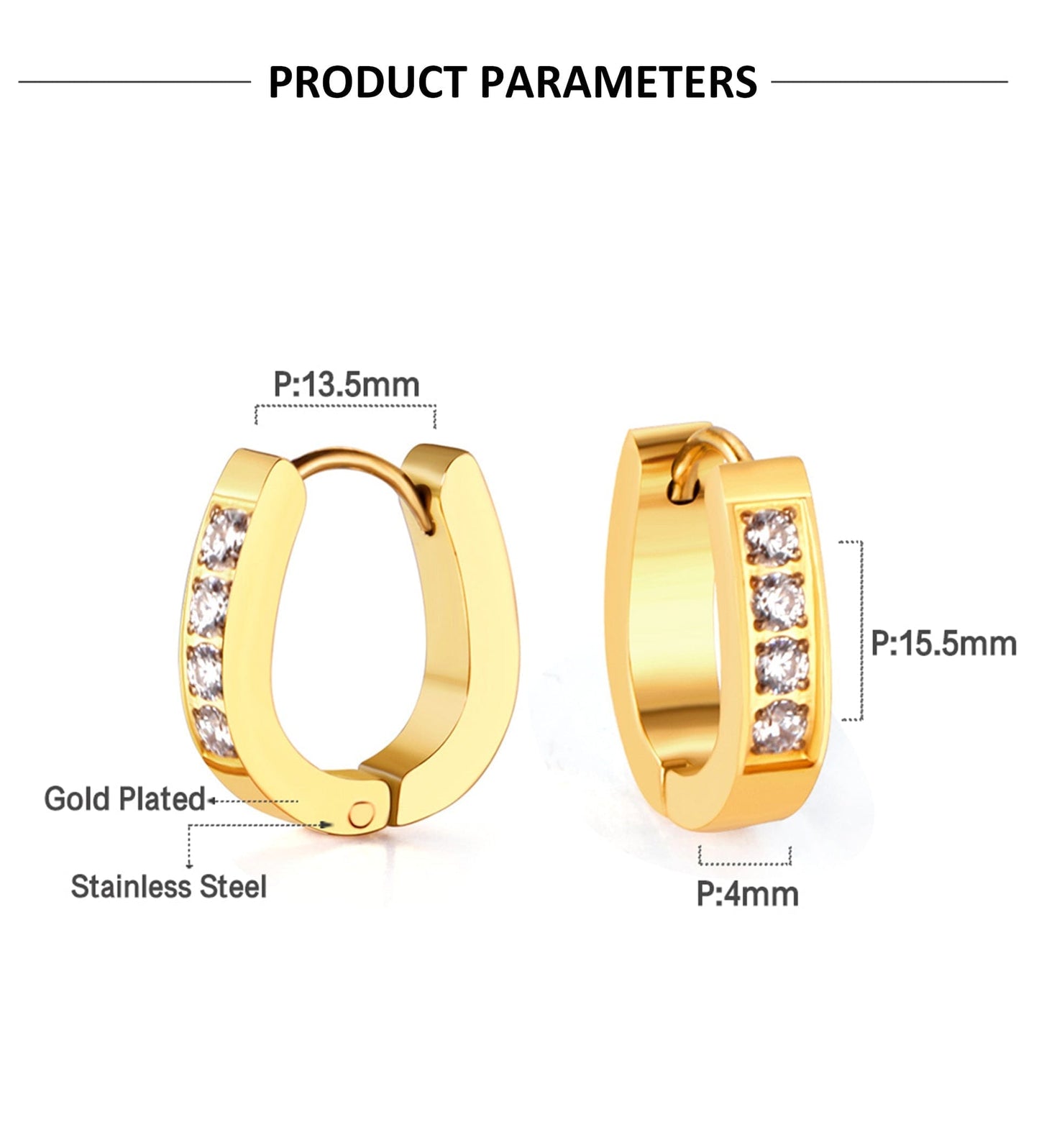 Hinged Elongated Zircon Steel Earring
