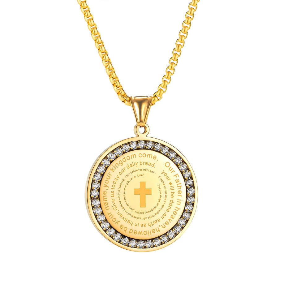 Circular Zircon Cross Scripture  Necklace