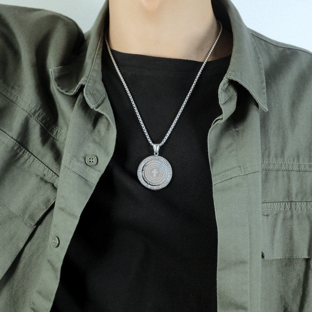 Circular Zircon Cross Scripture  Necklace