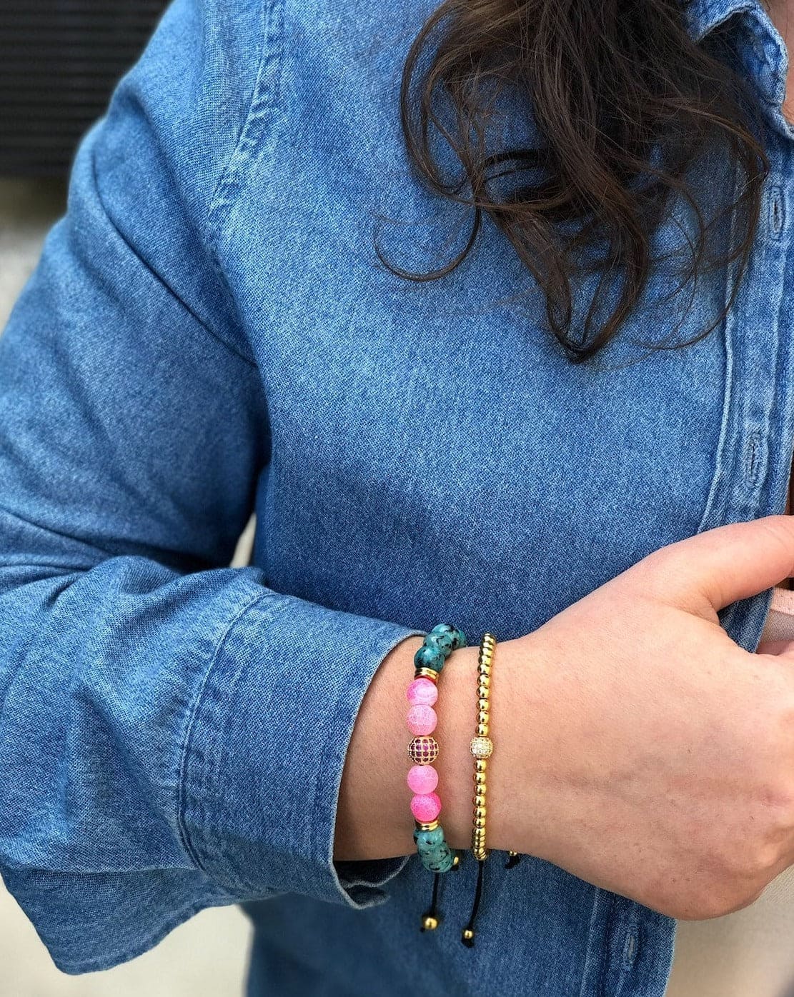 Turquoise-Pink Agate Gemstone Bracelet 2.0
