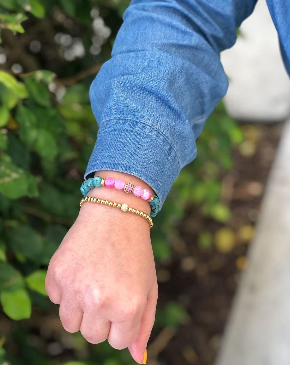 Turquoise-Pink Agate Gemstone Bracelet 2.0